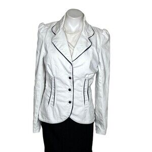 LOUIS VERDAD Empire Jacket White Blue Piping Fitted Womens Size Medium